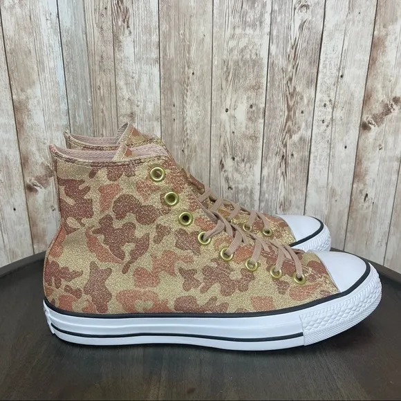 Converse CTAS Hi Particle Beige/Cameo Brown Glitter Sneaker Size 7 Women