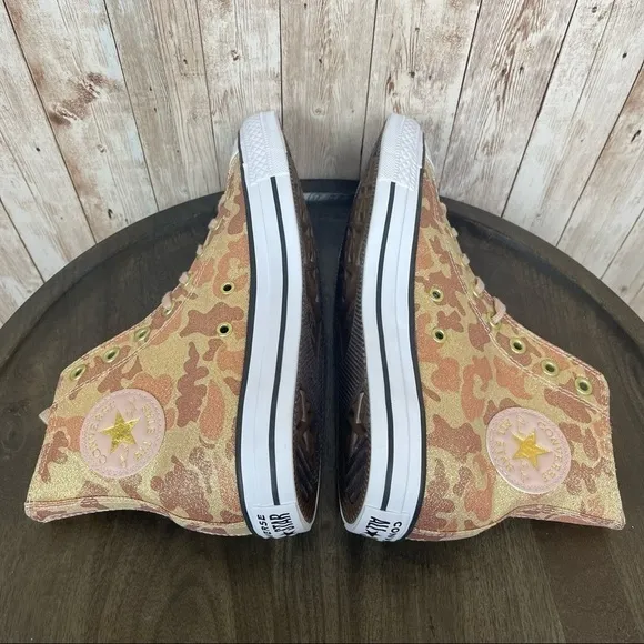 Converse CTAS Hi Particle Beige/Cameo Brown Glitter Sneaker Size 7 Women
