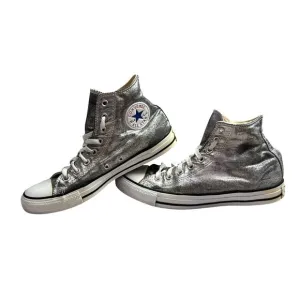 Converse Hi Top Sneakers size 10 Women 8 Men Metallic Silver Chuck Taylor Shoes