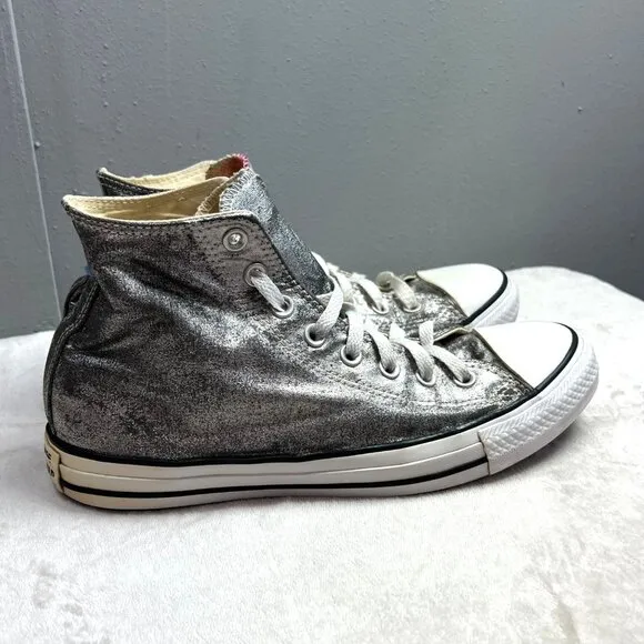 Converse Hi Top Sneakers size 10 Women 8 Men Metallic Silver Chuck Taylor Shoes