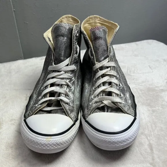 Converse Hi Top Sneakers size 10 Women 8 Men Metallic Silver Chuck Taylor Shoes