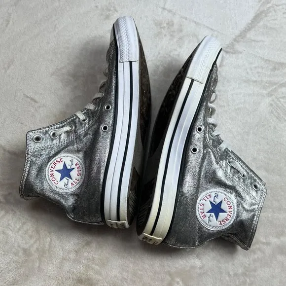 Converse Hi Top Sneakers size 10 Women 8 Men Metallic Silver Chuck Taylor Shoes