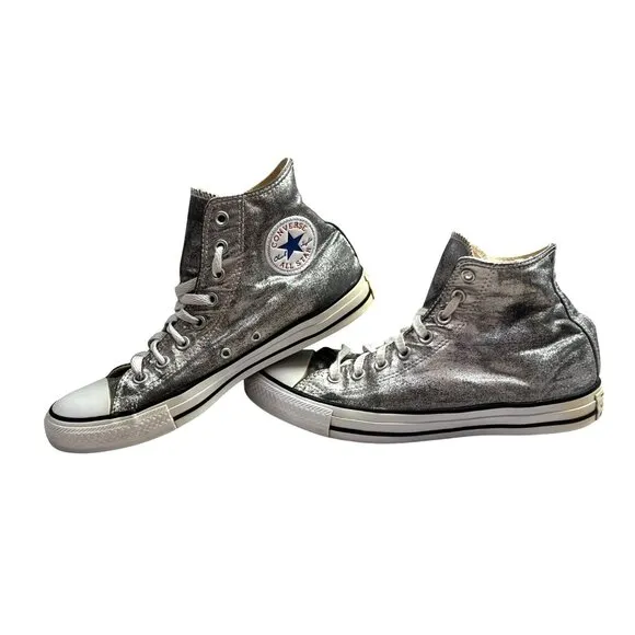 Converse Hi Top Sneakers size 10 Women 8 Men Metallic Silver Chuck Taylor Shoes