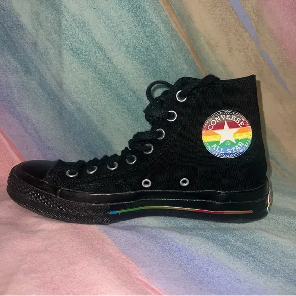 Converse high top rainbow sneakers women’s size 9 shoes black