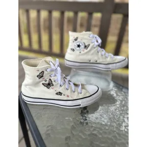 Converse High Top Sneakers Butterfly Embroidered Kids Shoes