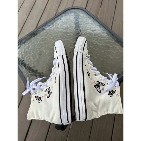 Converse High Top Sneakers Butterfly Embroidered Kids Shoes