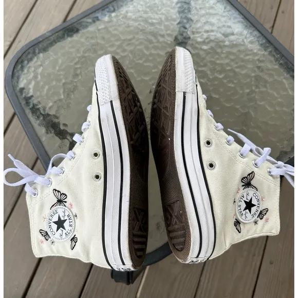 Converse High Top Sneakers Butterfly Embroidered Kids Shoes