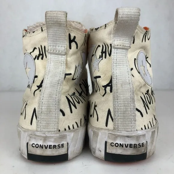 Converse Men's Size 10.5 Egret UNT1TL3D Hi Beige Black Graphic High Top Sneakers