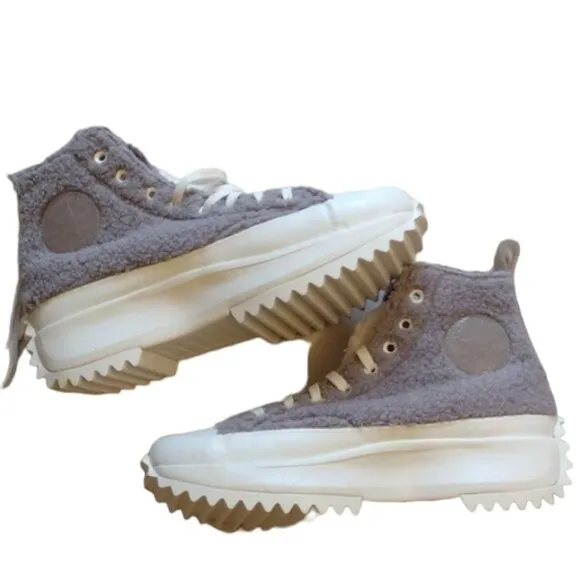 Converse Sherpa Run Star Sneaker Hike High Top Vapor Mauve grey fuzzy 8