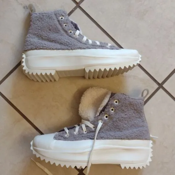 Converse Sherpa Run Star Sneaker Hike High Top Vapor Mauve grey fuzzy 8