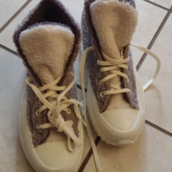 Converse Sherpa Run Star Sneaker Hike High Top Vapor Mauve grey fuzzy 8