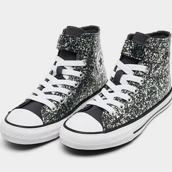 Converse Shinefetti Glitter black high top shoes easy on NWT girls 11