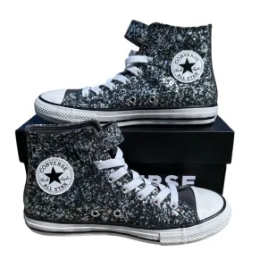 Converse Shinefetti Glitter black high top shoes easy on NWT girls 11