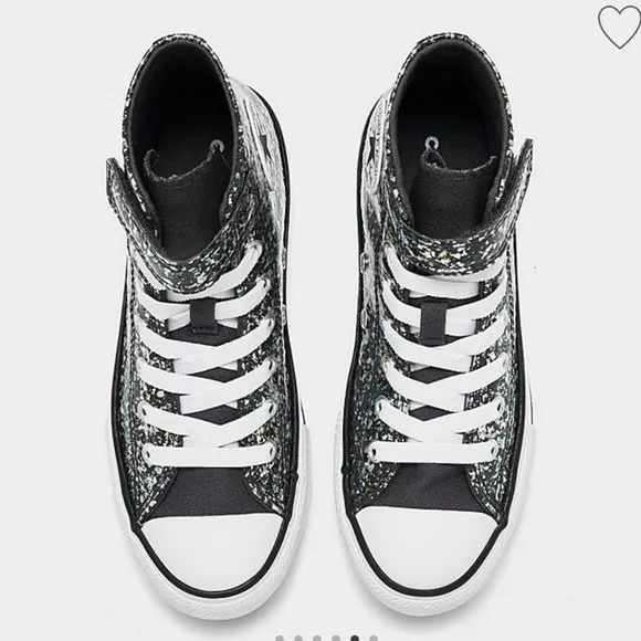 Converse Shinefetti Glitter black high top shoes easy on NWT girls 11