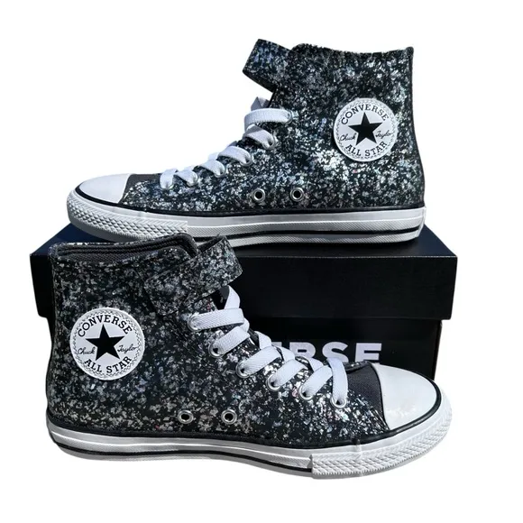 Converse Shinefetti Glitter black high top shoes easy on NWT girls 11