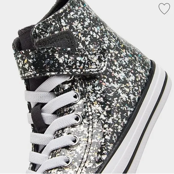 Converse Shinefetti Glitter black high top shoes easy on NWT girls 11