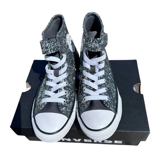 Converse Shinefetti Glitter black high top shoes easy on NWT girls 11