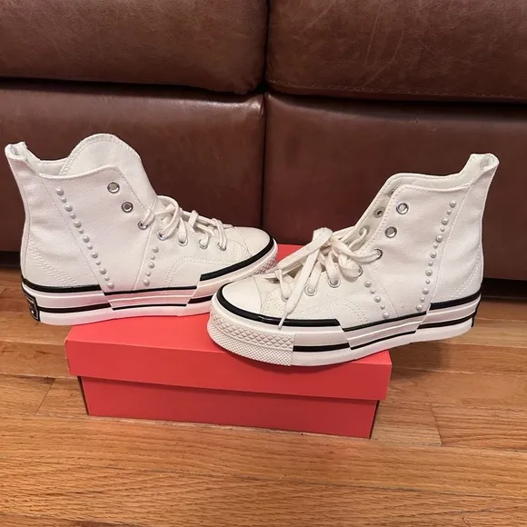 CONVERSE Women's Chuck 70 Plus Gems Rhinestones Pearls Shoes A10287C 7.5