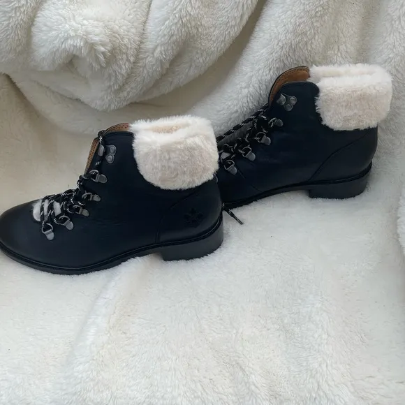 COPY - Patricia Nash Lace-Up Leather Boot with Faux Fur Trim - Luigi Black SZ 8