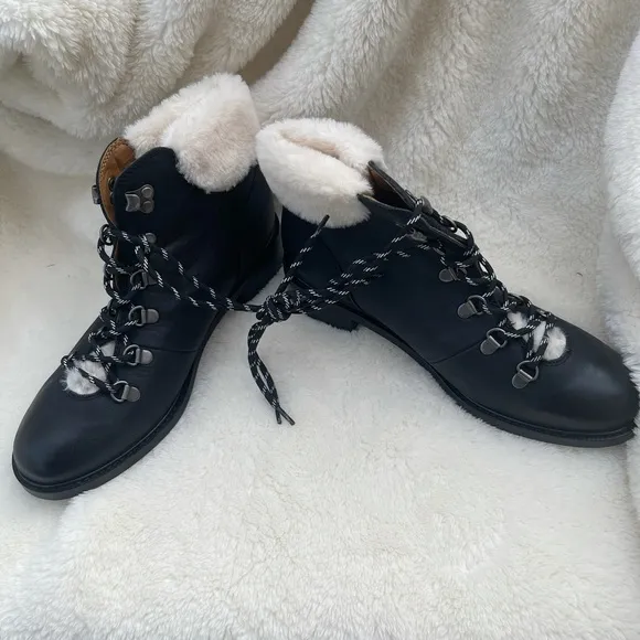 COPY - Patricia Nash Lace-Up Leather Boot with Faux Fur Trim - Luigi Black SZ 8