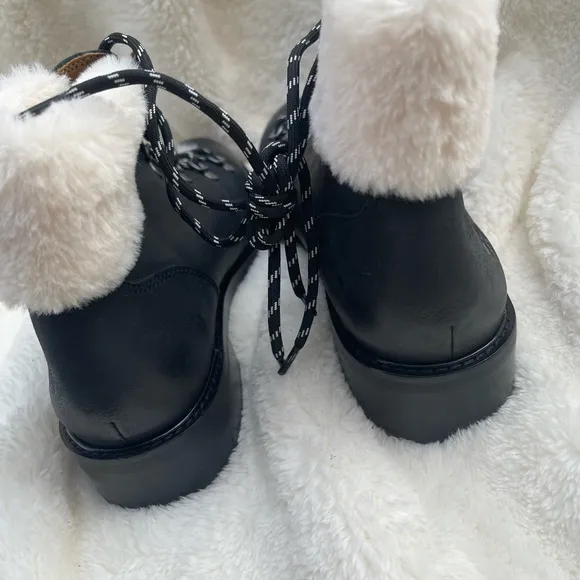 COPY - Patricia Nash Lace-Up Leather Boot with Faux Fur Trim - Luigi Black SZ 8