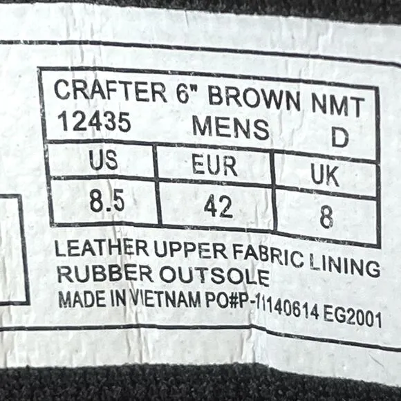 Danner Crafter 6&quot; Waterproof Safety Toe Work Boots Brown‎ Leather Mens 8.5 UK 8