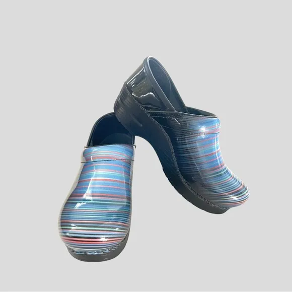 DANSKO PATENT LEATHER STRIPE CLOGS SIZE 36