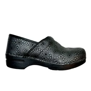 Dansko Pro XP Black Silver Medallion Embossed Patent Clog Sz US 7.5 8 EU 38