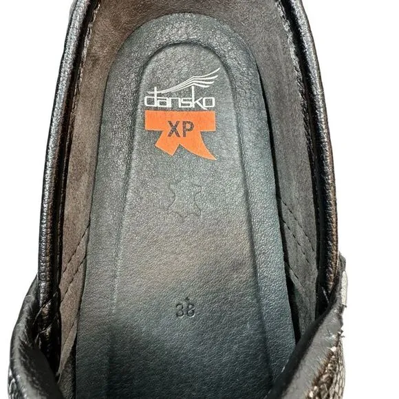 Dansko Pro XP Black Silver Medallion Embossed Patent Clog Sz US 7.5 8 EU 38
