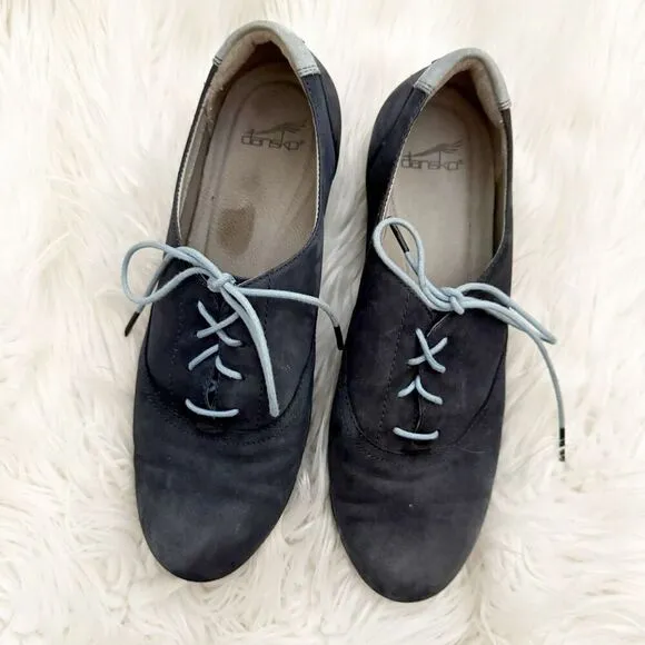 DANSKO | Stain Resistant Nubuck Leather Kimi Oxford Flat Blue Laces Navy | 39