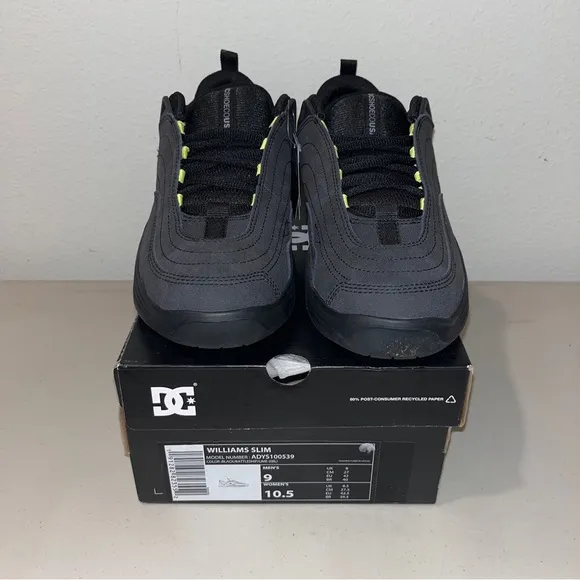 DC Williams Slim ADYS100539 Mens Black Leather Lace Up Skate Sneakers Shoes 9