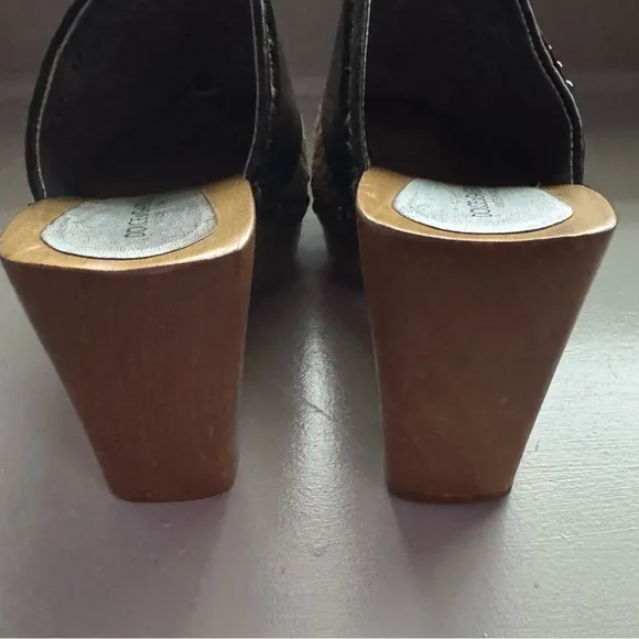 Dolce &amp; Gabbana Raffia Wooden Studded Clog Heels Mules Women Size 8