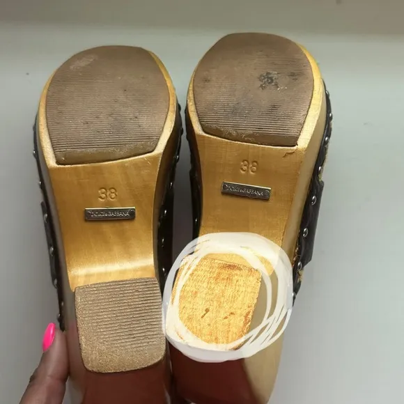 Dolce &amp; Gabbana Raffia Wooden Studded Clog Heels Mules Women Size 8