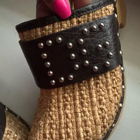 Dolce &amp; Gabbana Raffia Wooden Studded Clog Heels Mules Women Size 8
