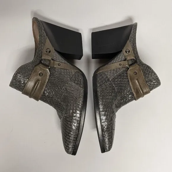 Donald J Pliner Vero Heels 8 Leather Western Mules Shoes Women Size 8M Gray