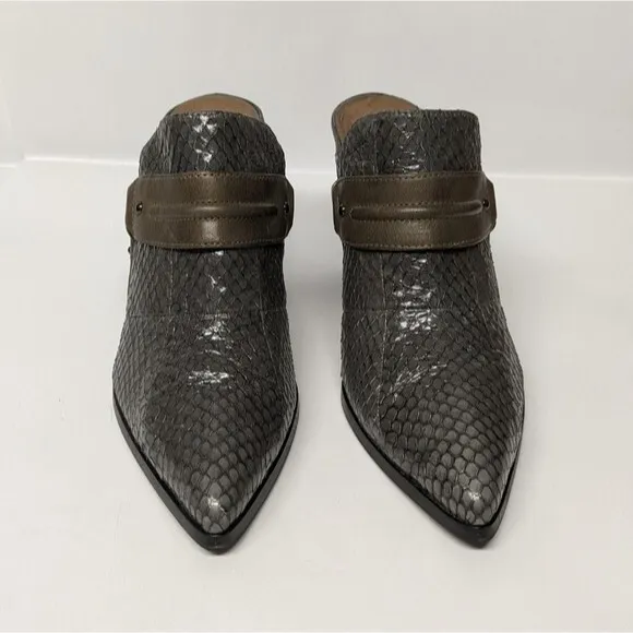 Donald J Pliner Vero Heels 8 Leather Western Mules Shoes Women Size 8M Gray