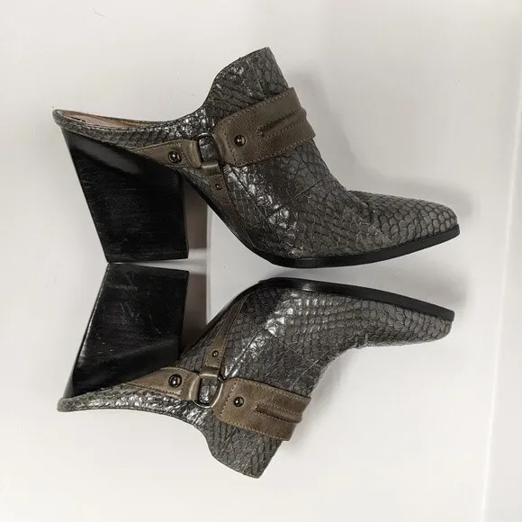 Donald J Pliner Vero Heels 8 Leather Western Mules Shoes Women Size 8M Gray