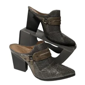 Donald J Pliner Vero Heels 8 Leather Western Mules Shoes Women Size 8M Gray