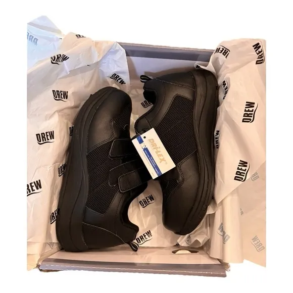 Drew Contest Hook and Loop Slip Resistant Athletic Shoe in Black NIB