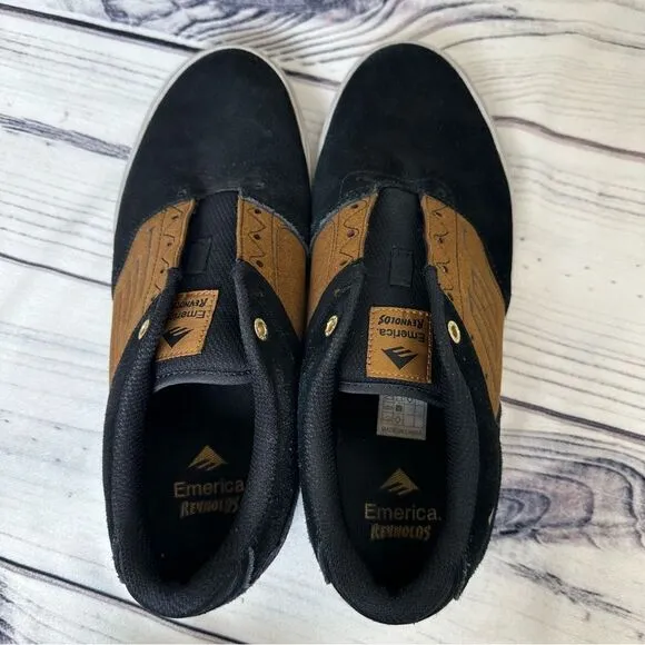 Emerica &quot;The Reynolds Low Vulc'' Men Sz 11 Black/Tan Leather Skate Shoes