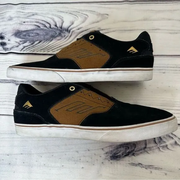 Emerica &quot;The Reynolds Low Vulc'' Men Sz 11 Black/Tan Leather Skate Shoes