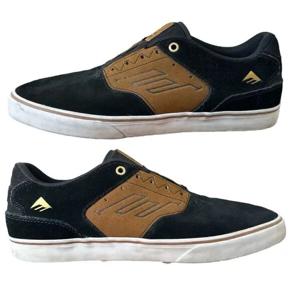 Emerica &quot;The Reynolds Low Vulc'' Men Sz 11 Black/Tan Leather Skate Shoes