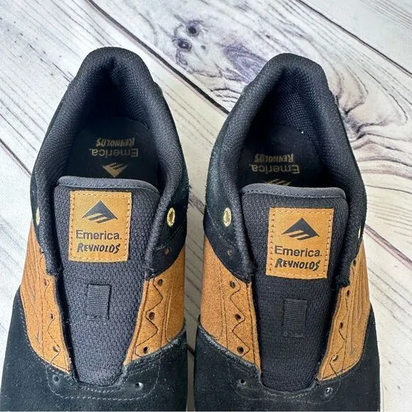 Emerica &quot;The Reynolds Low Vulc'' Men Sz 11 Black/Tan Leather Skate Shoes