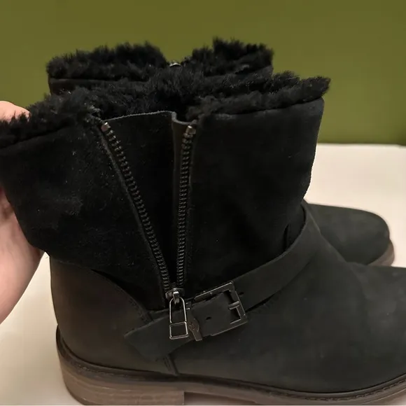 Emu Australia Roadside Suede Shearling Lined Moto Bootie Size 10 Black