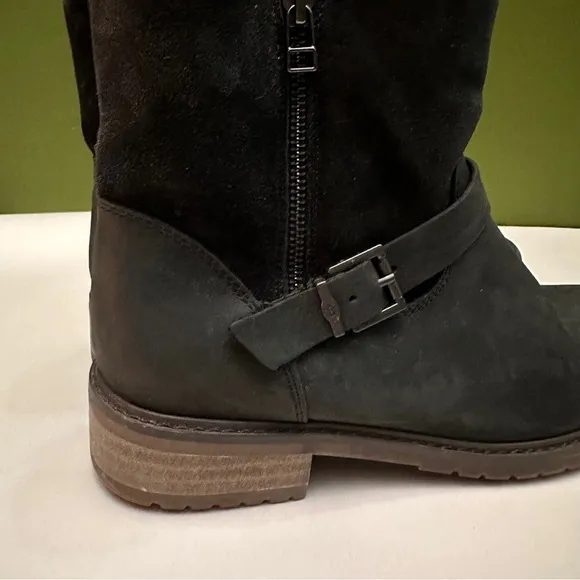 Emu Australia Roadside Suede Shearling Lined Moto Bootie Size 10 Black