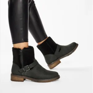 Emu Australia Roadside Suede Shearling Lined Moto Bootie Size 10 Black