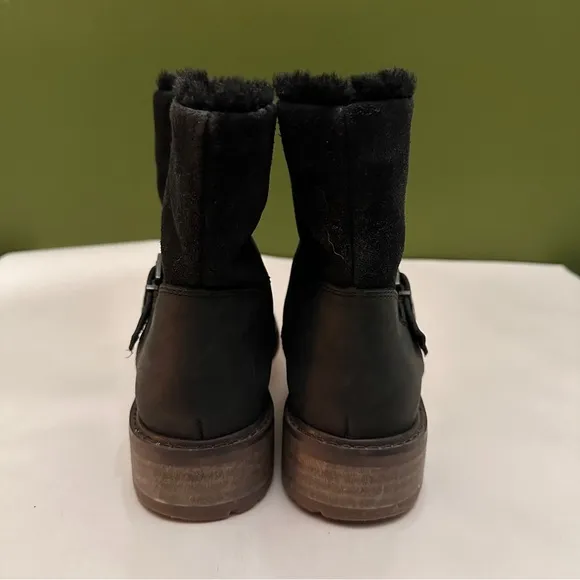 Emu Australia Roadside Suede Shearling Lined Moto Bootie Size 10 Black