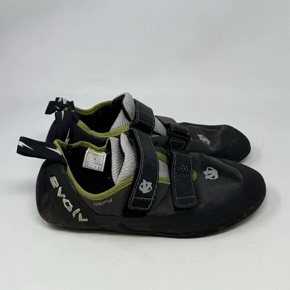 Evolv Defy Rock Climbing Shoes Mens 12 EU 46 Black Gray Double Strap