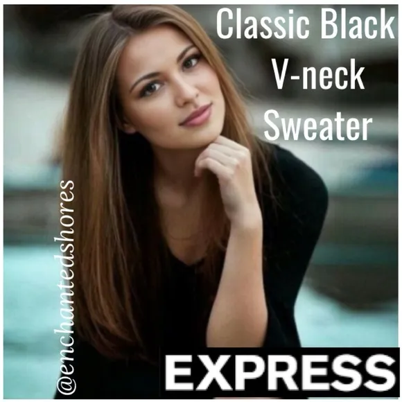 Express V-neck Sweater Black Neutral Ribbed Knit Quarter Sleeve Size Small