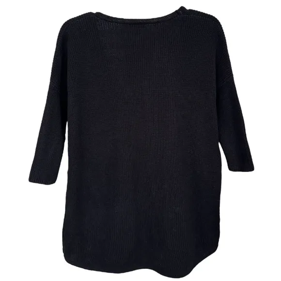 Express V-neck Sweater Black Neutral Ribbed Knit Quarter Sleeve Size Small